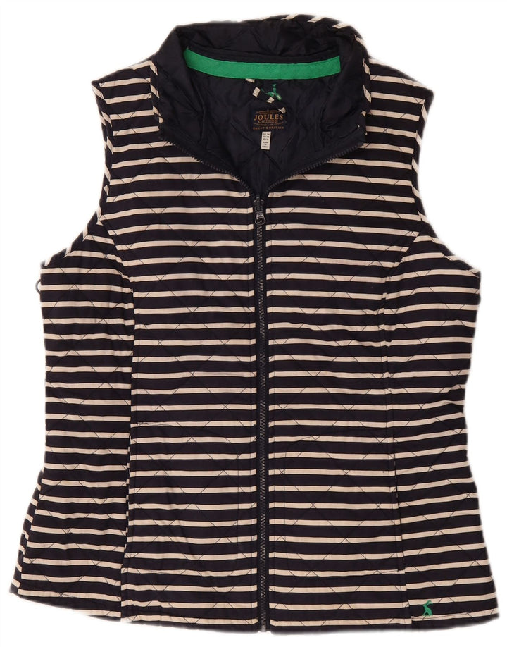JOULES Womens Quilted Gilet UK 14 Large Navy Blue Striped Cotton
