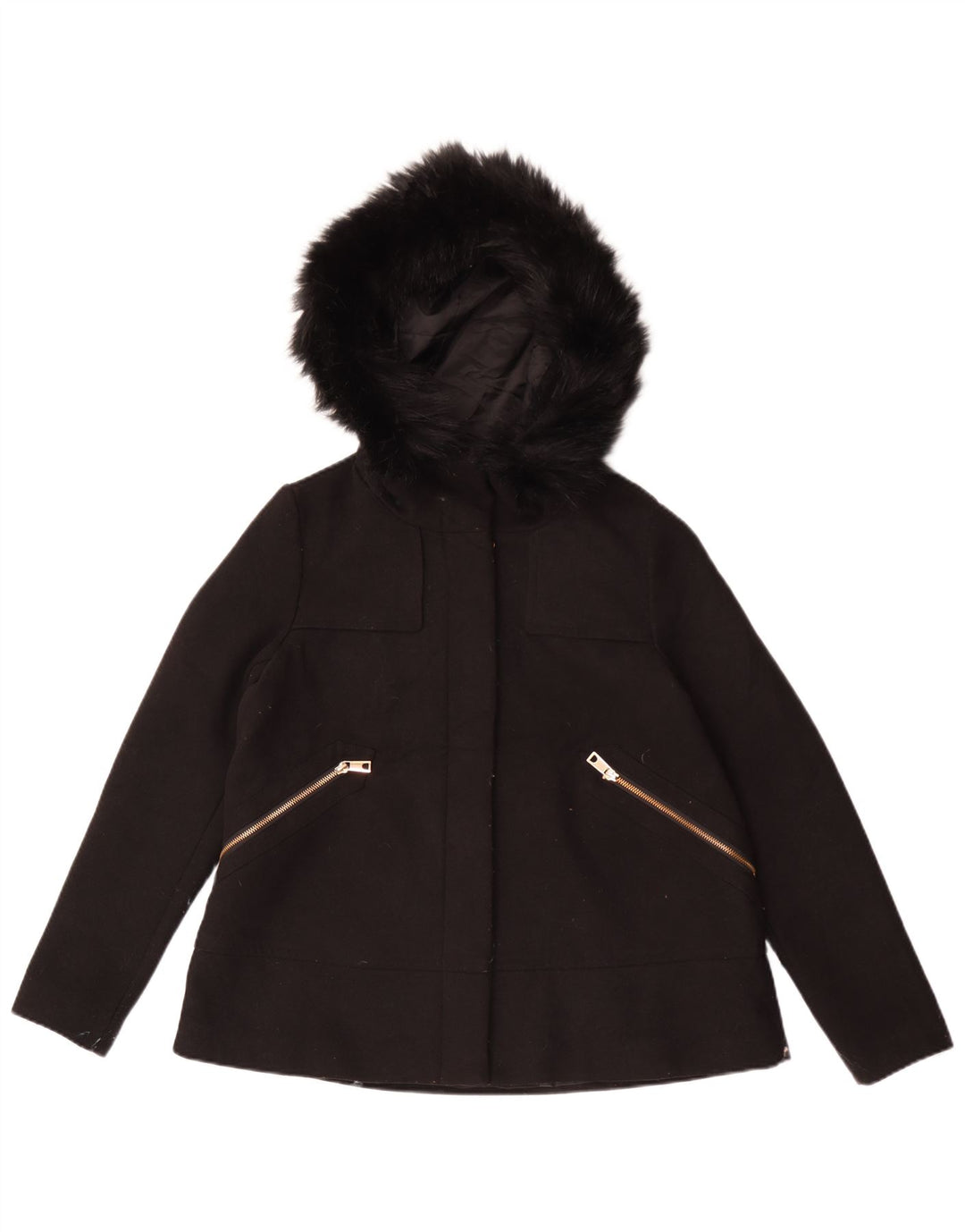 Zara Womens Hooded Bomber Jacket UK 10 Small Black Polyester