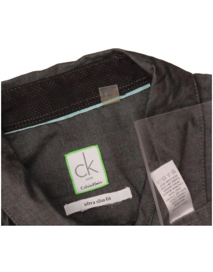 CALVIN KLEIN Mens Short Sleeve Slim Fit Shirt Large Grey Cotton