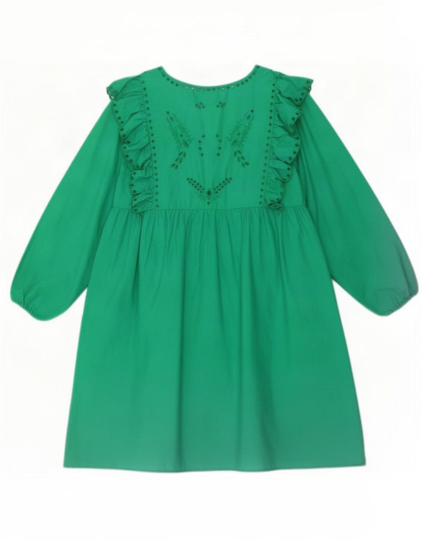 Zara Womens 3/4 Sleeve Tunic Dress UK 12 Medium Green Cotton