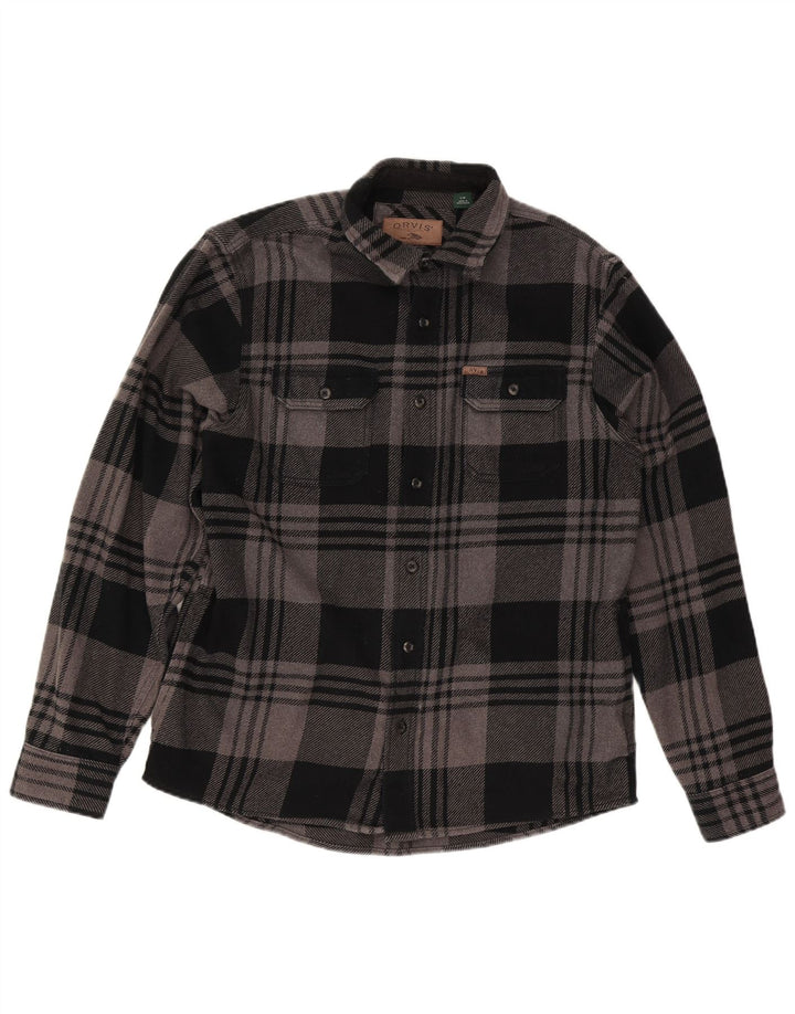 Orvis Mens Flannel Shirt Large Black Check Cotton