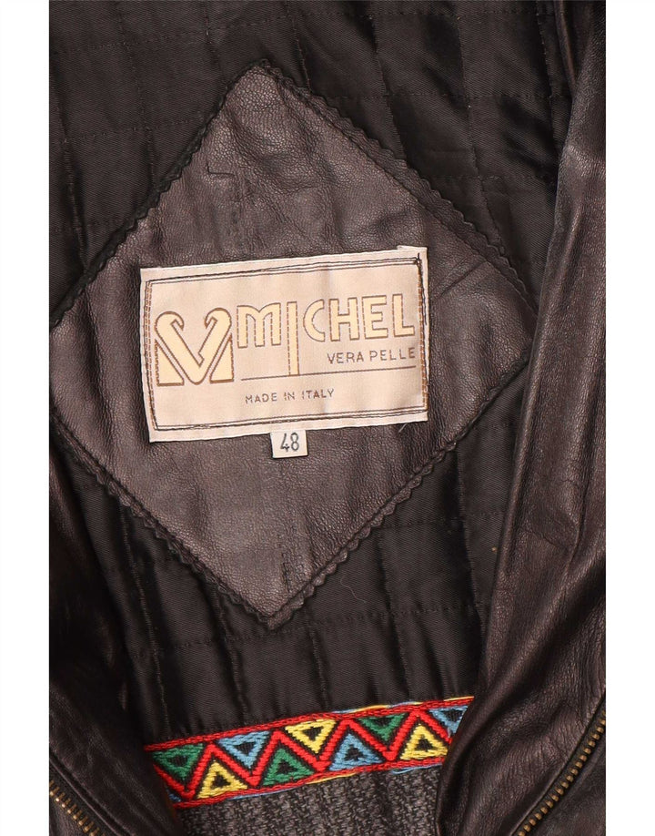 Michel Mens Leather Coat IT 48 Medium Black