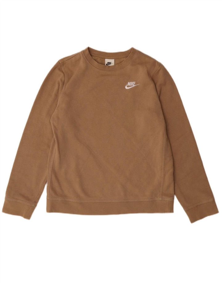 NIKE Boys Sweatshirt Jumper 12-13 Years Large  Brown Cotton