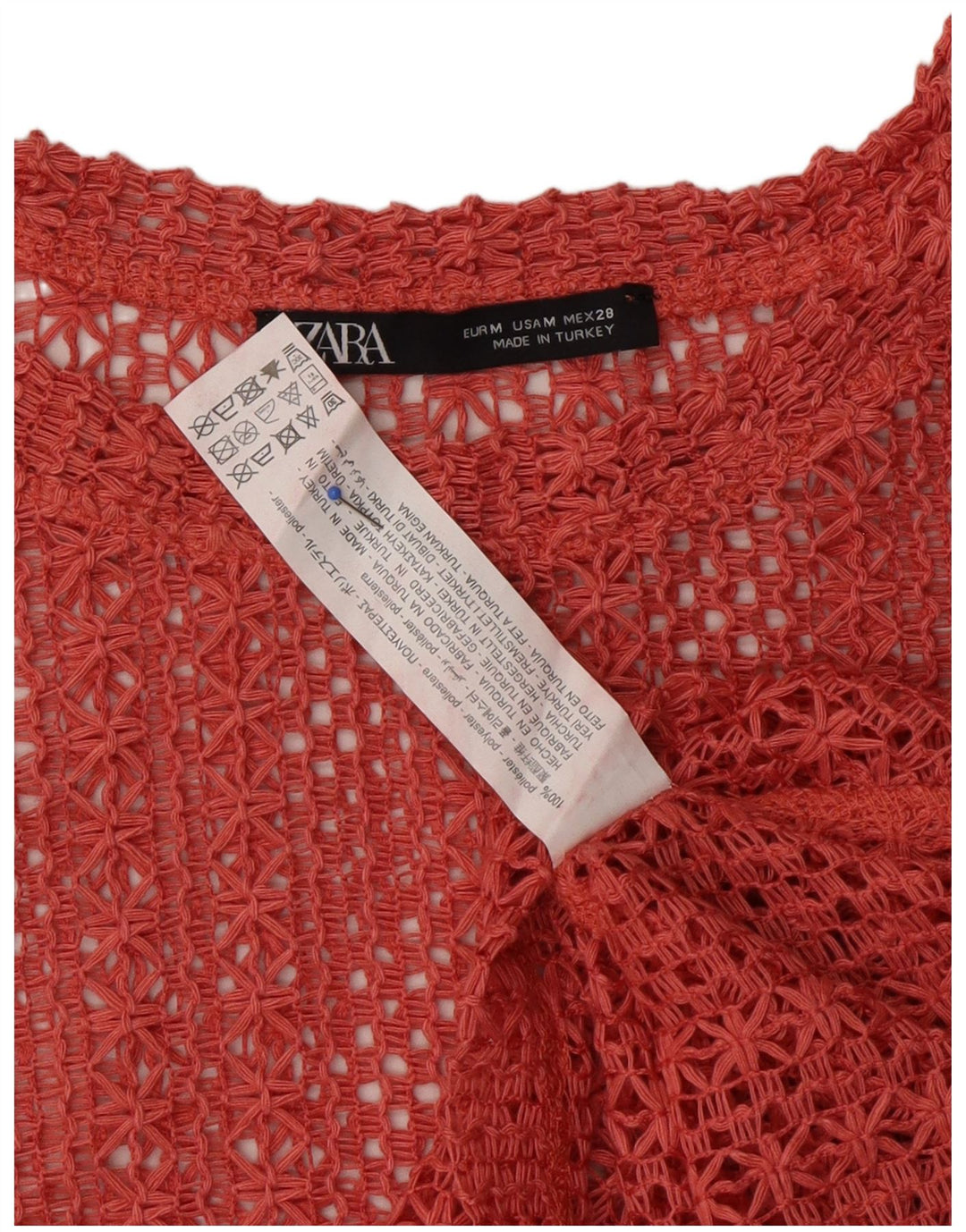 ZARA Womens Crochet Blouse Top UK 14 Medium Red Polyester