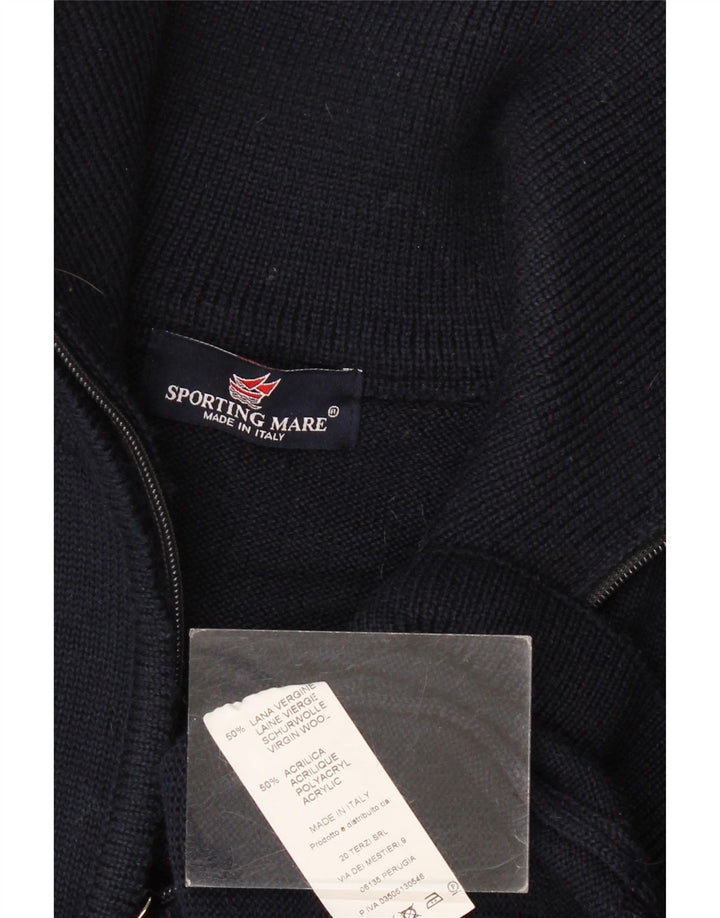 Sporting Mare Mens Zip Neck Jumper Sweater Large Navy Blue Virgin Wool
