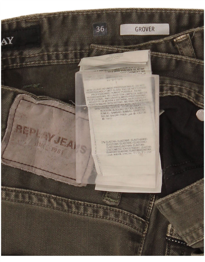 REPLAY Mens Grover Slim Jeans W36 L32 Khaki Cotton