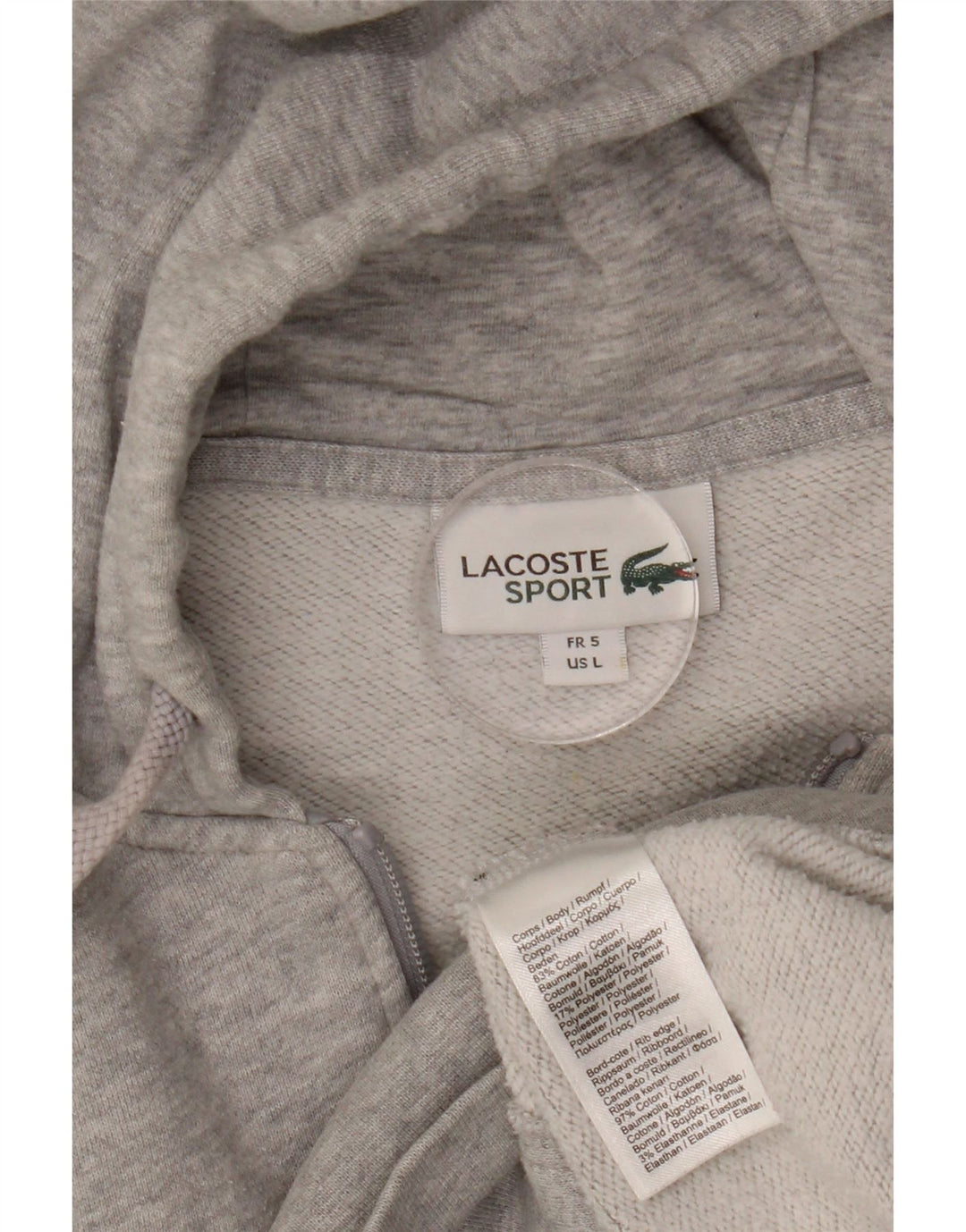 LACOSTE Mens Zip Hoodie Sweater Size 5 Large Grey Flecked Cotton