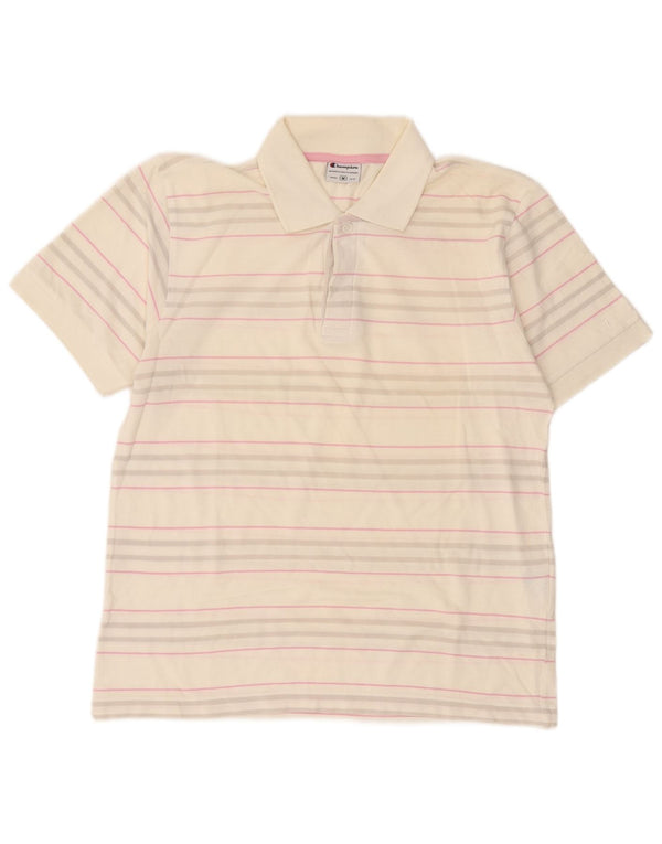 Champion Mens Polo Shirt Medium White Striped Cotton