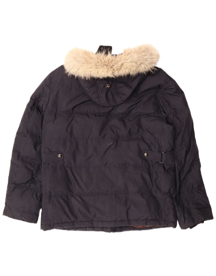 FAY Mens Hooded Padded Jacket UK 40 Large Navy Blue Polyester
