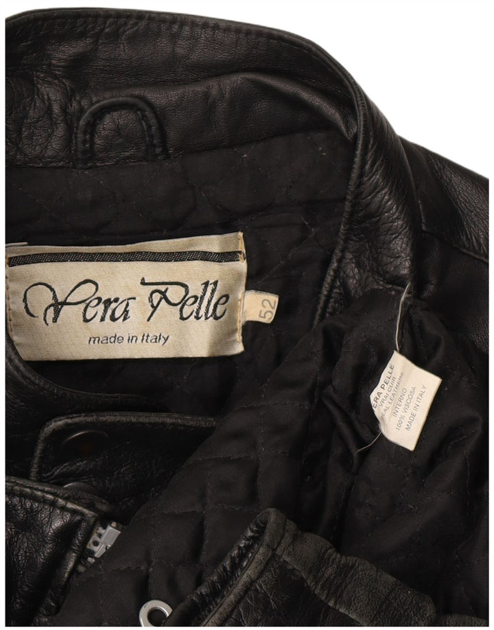 VINTAGE Mens Leather Jacket IT 52 XL Black Leather