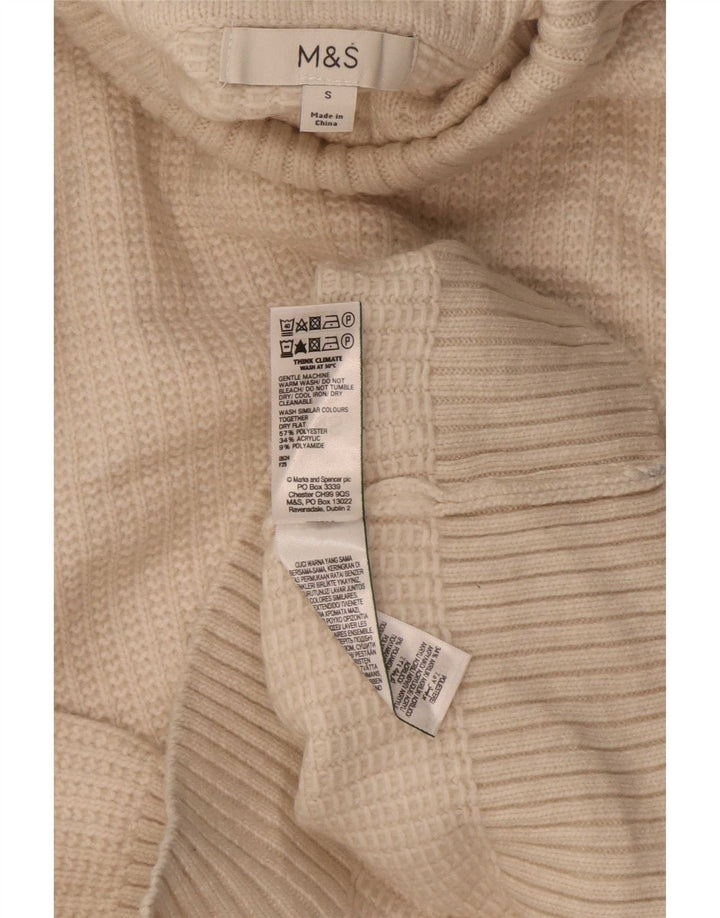 Marks & Spencer Womens Roll Neck Jumper Sweater UK 10 Small Beige Polyester