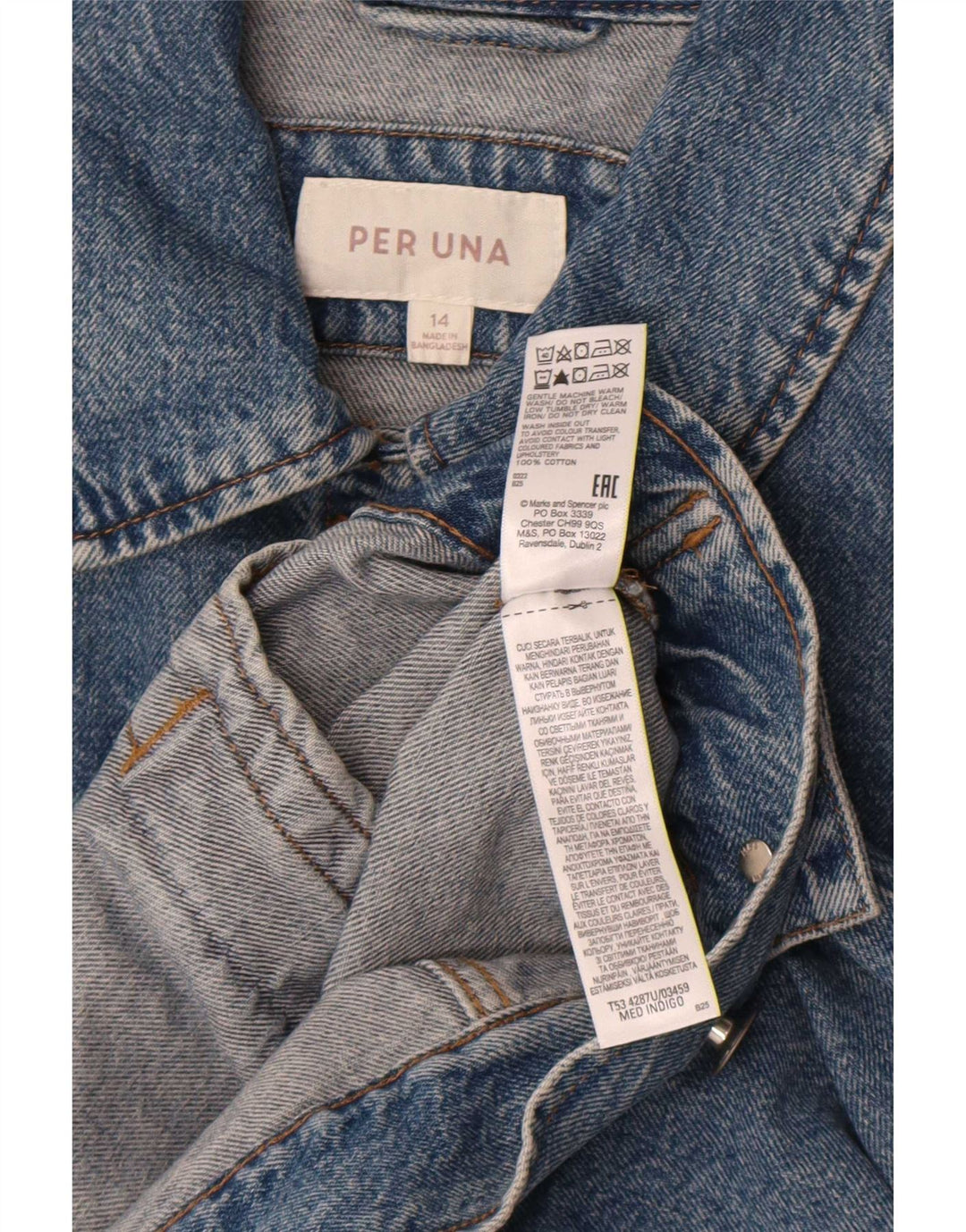 Marks & Spencer Womens Per Una Denim Jacket UK 14 Large Blue Cotton