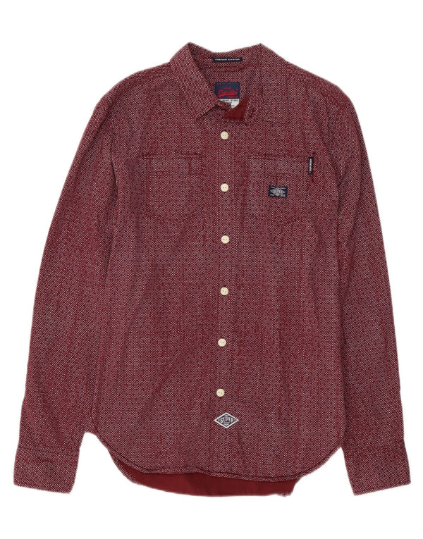 SUPERDRY Mens Shirt Medium Burgundy Spotted Cotton