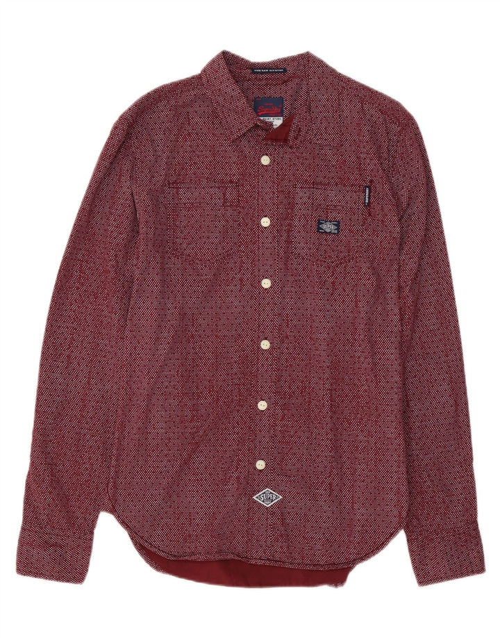 SUPERDRY Mens Shirt Medium Burgundy Spotted Cotton