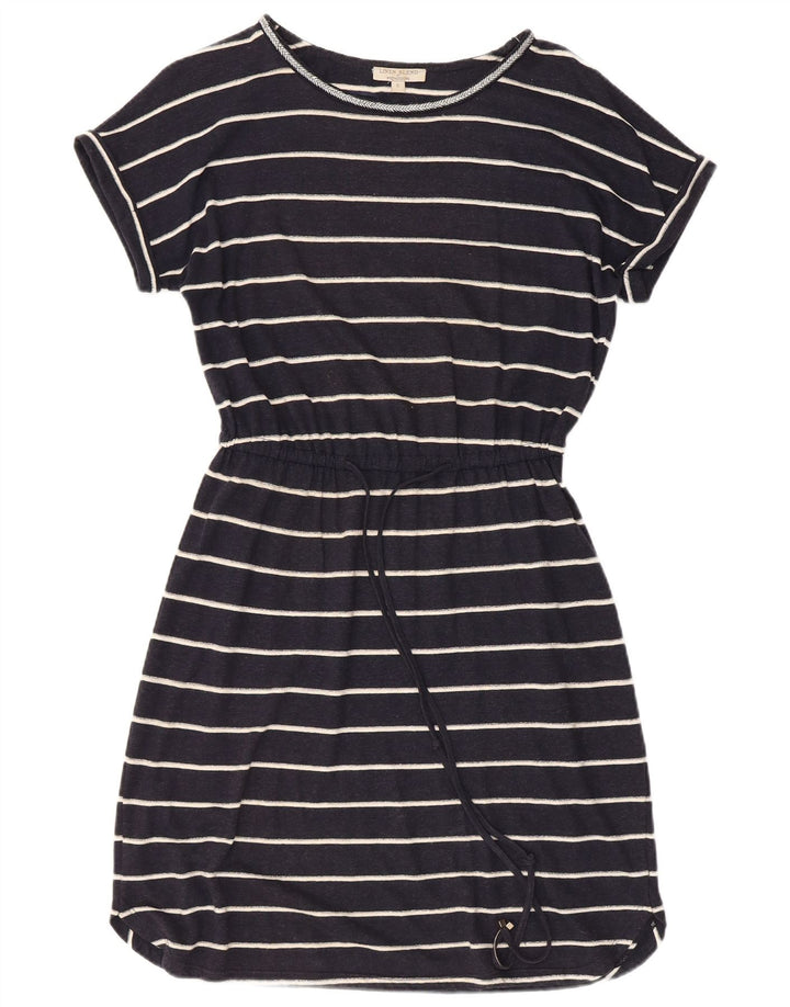 MONSOON Womens T-Shirt Dress UK 10 Small Navy Blue Striped Linen