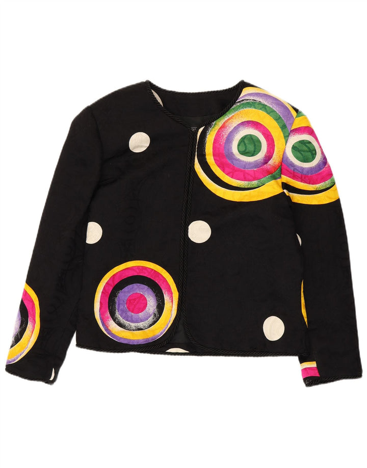 RENZO COUTURE Womens Blazer Jacket UK 14 Medium Black Geometric Wool