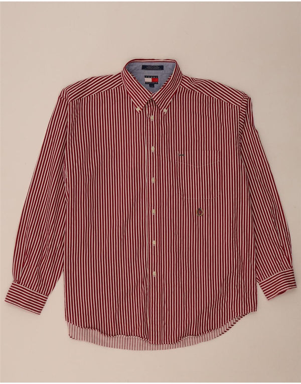 TOMMY HILFIGER Mens Shirt Large Red Pinstripe Cotton