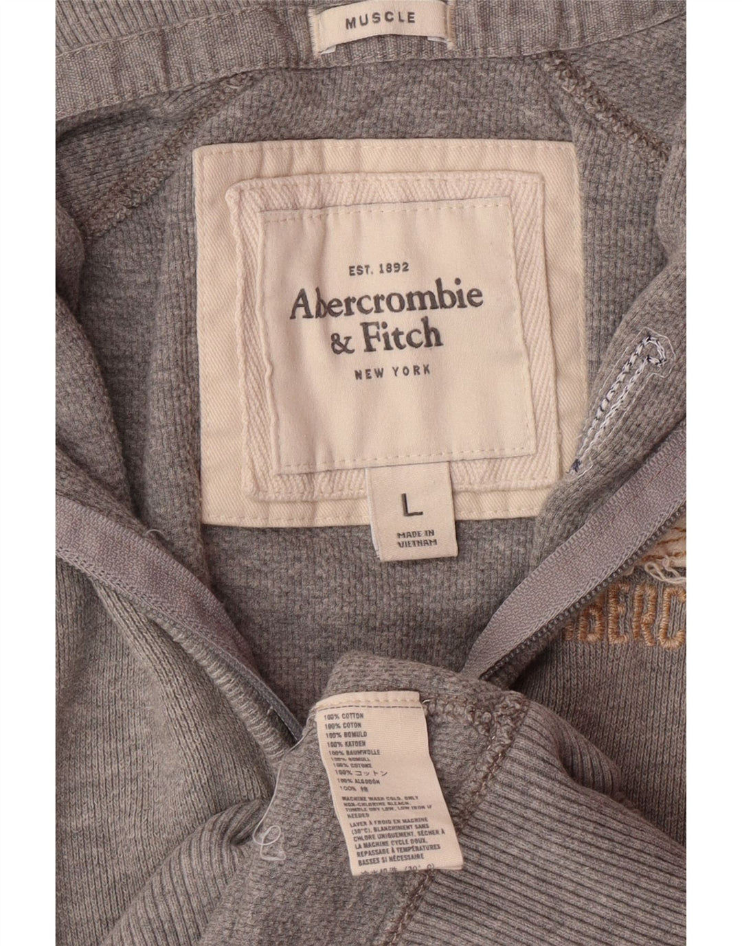 ABERCROMBIE & FITCH Womens Graphic Tracksuit Top Jacket UK 16 Large Grey