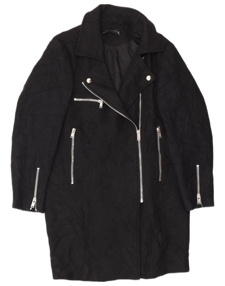 Zara Womens Overcoat UK 14 Medium Black Wool
