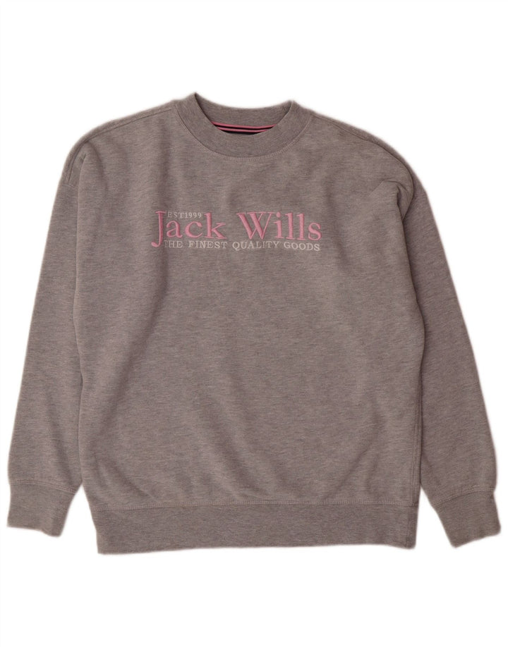 JACK WILLS Womens Graphic Sweatshirt Jumper UK 8 Small Grey Flecked