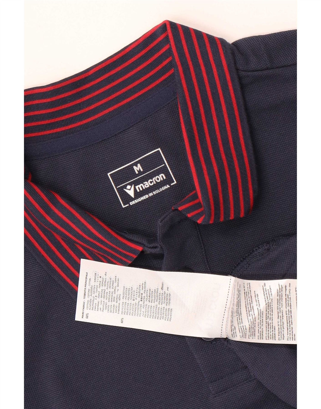 Macron Mens Polo Shirt Medium Navy Blue Striped Cotton