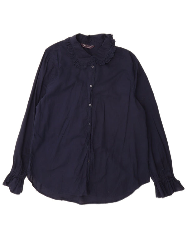 Marks & Spencer Womens Shirt Blouse UK 12 Medium Navy Blue Cotton