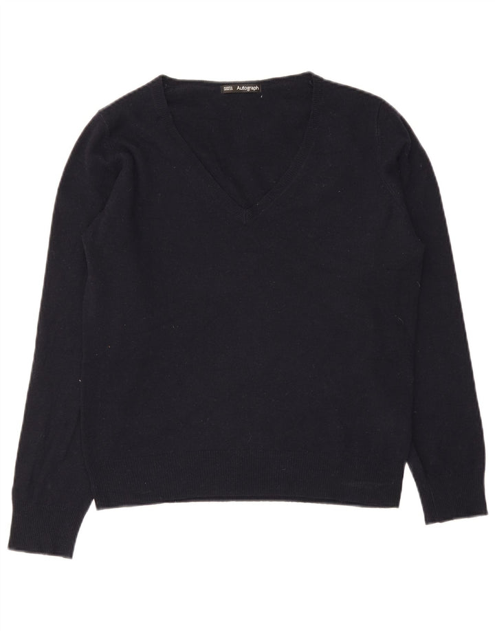 Marks & Spencer Womens V-Neck Jumper Sweater UK 12 Medium Navy Blue