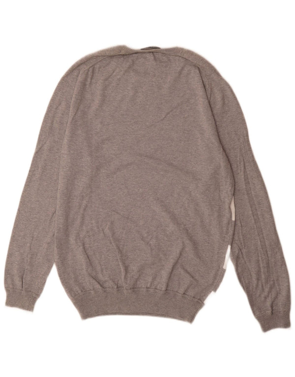 SIVIGLIA Mens Crew Neck Jumper Sweater Large Grey Striped Cotton