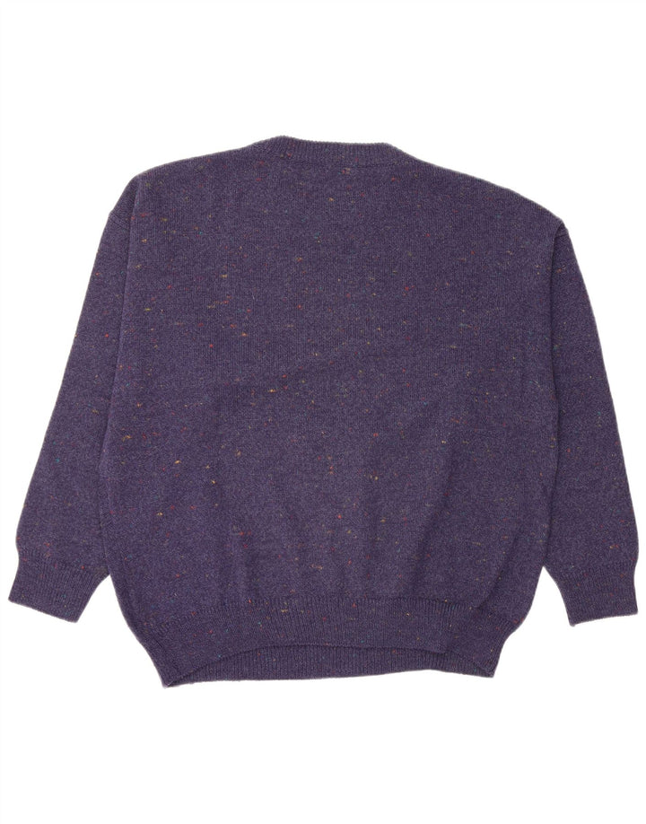 Vintage Mens Crew Neck Jumper Sweater Medium Navy Blue Geometric Wool