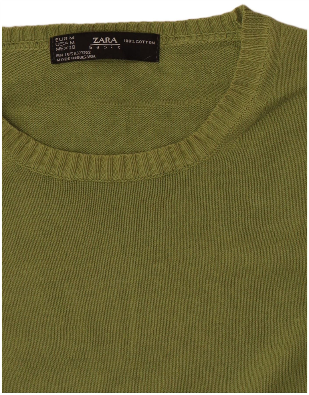 Zara Mens Crew Neck Jumper Sweater Medium Green Cotton