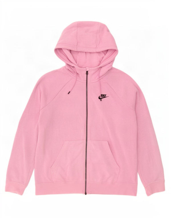 Nike Womens Relaxed Fit Zip Hoodie Sweater UK 14 Medium Pink Cotton