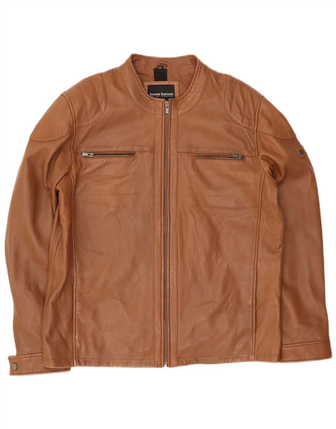 Bruno Banani Mens Leather Biker Jacket UK 44 2XL Brown