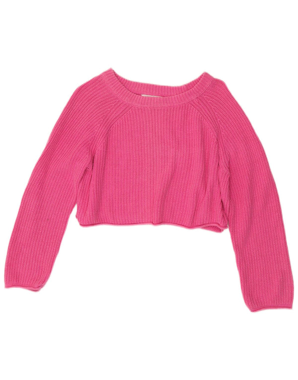 Zara Girls Crop Oversized Boat Neck Jumper Sweater 11-12 Years Pink Cotton