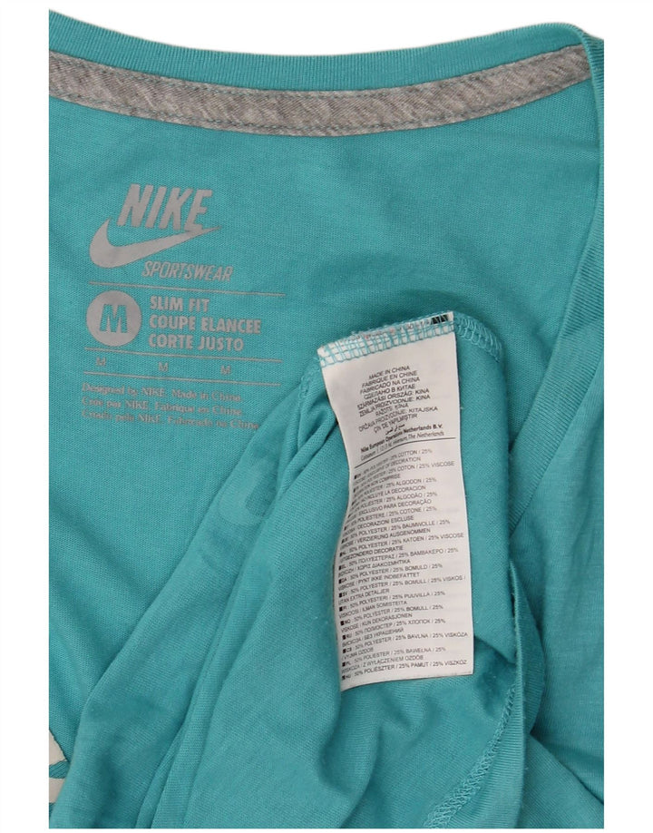 NIKE Womens Slim Fit Graphic T-Shirt Top UK 12 Medium Blue Polyester