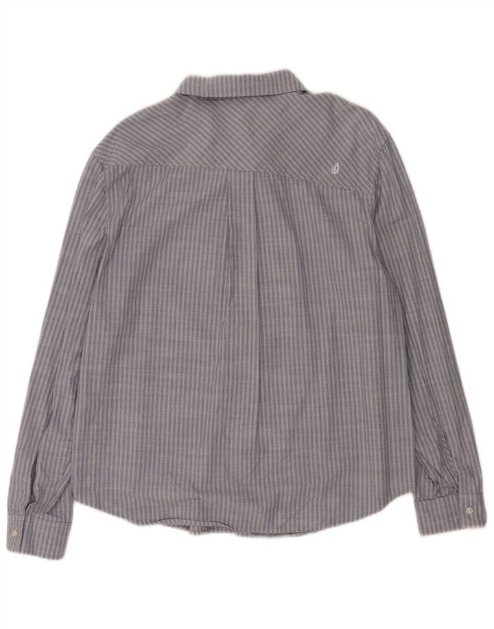 Volcom Womens Shirt UK 14 Large Blue Striped Cotton