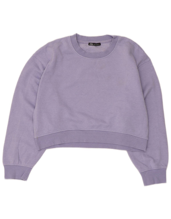 Zara Womens Crop Sweatshirt Jumper UK 14 Medium Purple Cotton