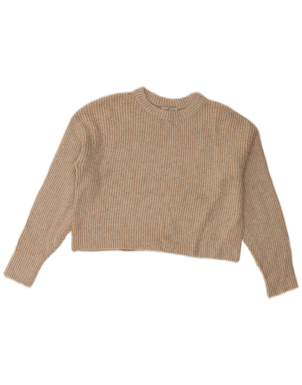 Topshop Womens Crop Oversized Crew Neck Jumper Sweater UK 6 XS Beige