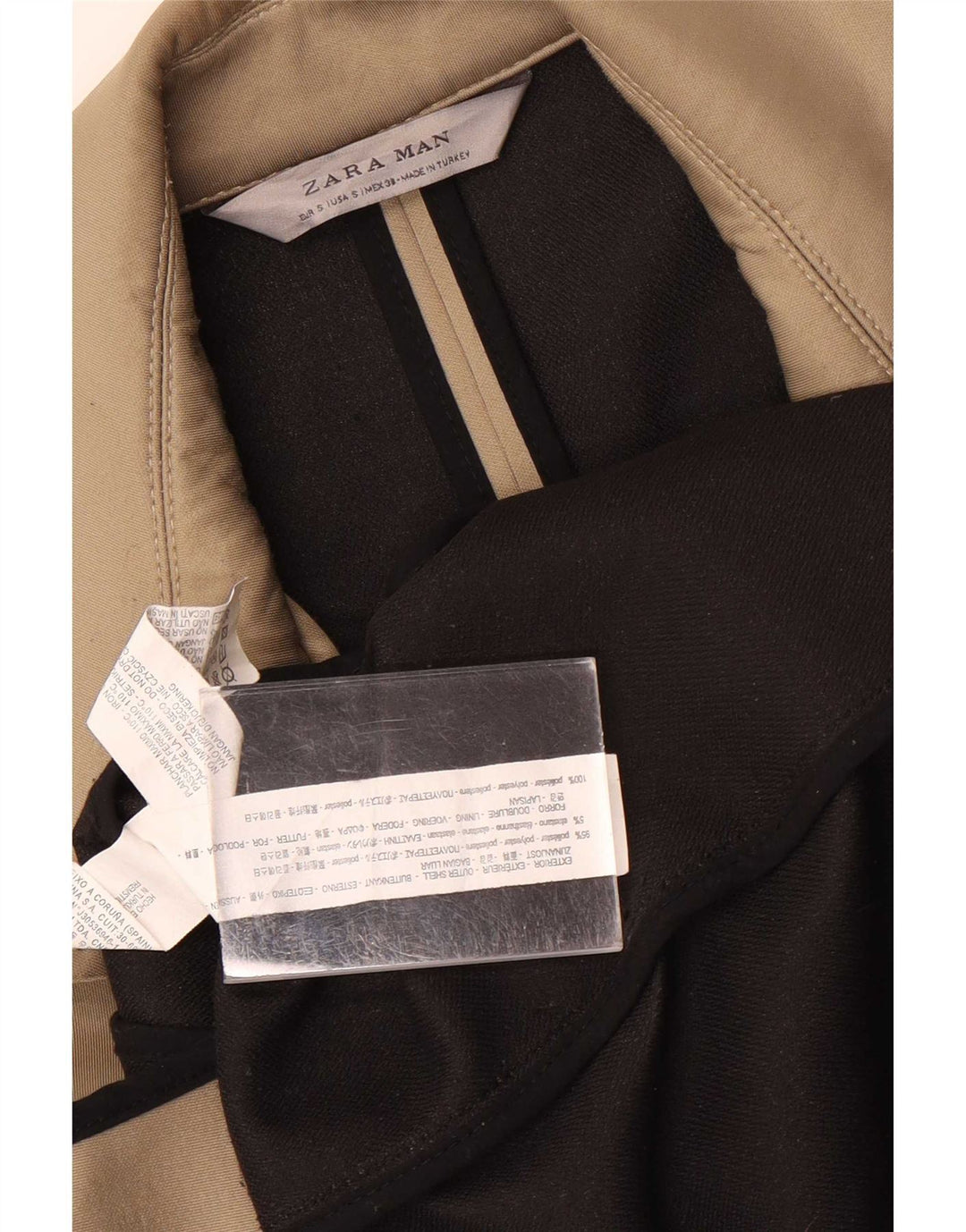 Zara Mens Double Breasted Coat UK 36 Small Beige Polyester