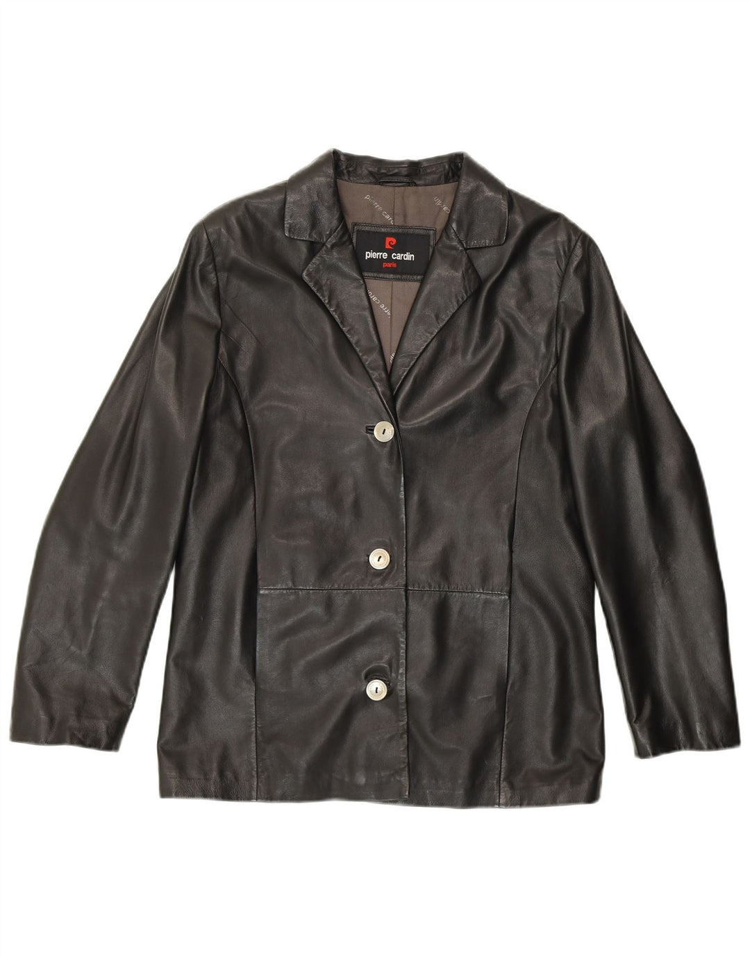Pierre Cardin Womens 3 Button Blazer Jacket UK 14 Large Black Leather
