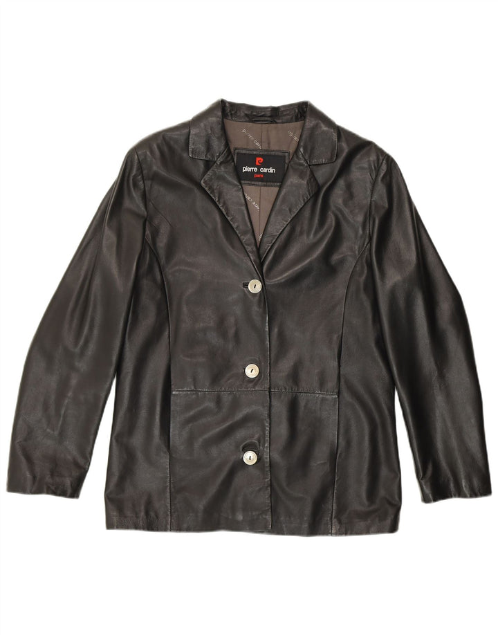 Pierre Cardin Womens 3 Button Blazer Jacket UK 14 Large Black Leather