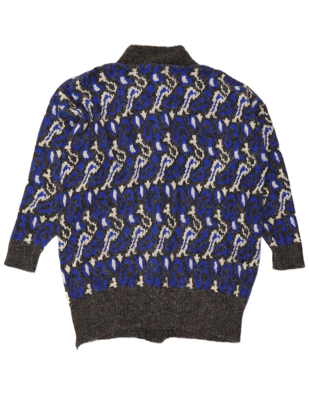 VINTAGE Womens Abstract Pattern Cardigan Sweater UK 16 Large Blue