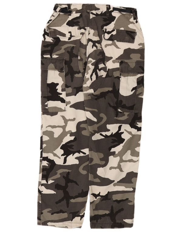 Vintage Mens Straight Cargo Trousers W32 L31 Grey Camouflage Cotton