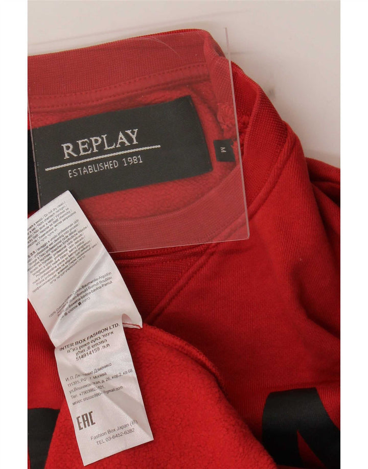 Replay Mens Graphic Sweatshirt Jumper Medium Red Cotton