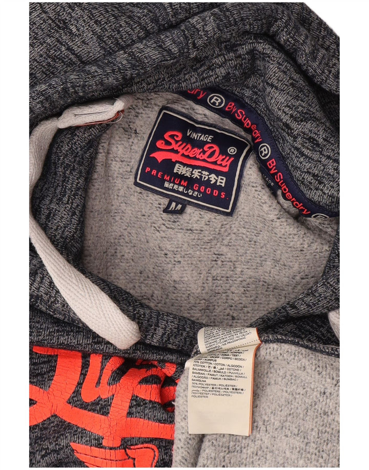 Superdry Womens Graphic Hoodie Jumper UK 12 Medium Navy Blue Flecked Cotton
