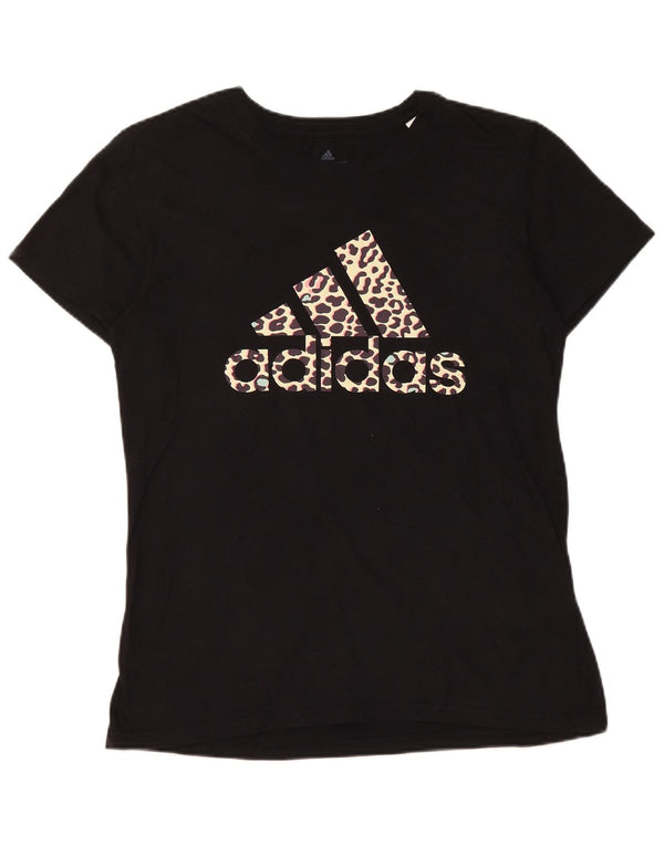 Adidas Womens Graphic T-Shirt Top UK 14 Medium Black Animal Print Cotton