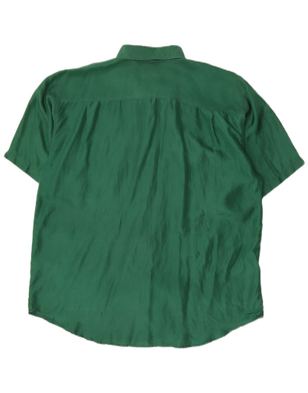 Vintage Womens Short Sleeve Oversized Shirt UK 18 XL Green Silk