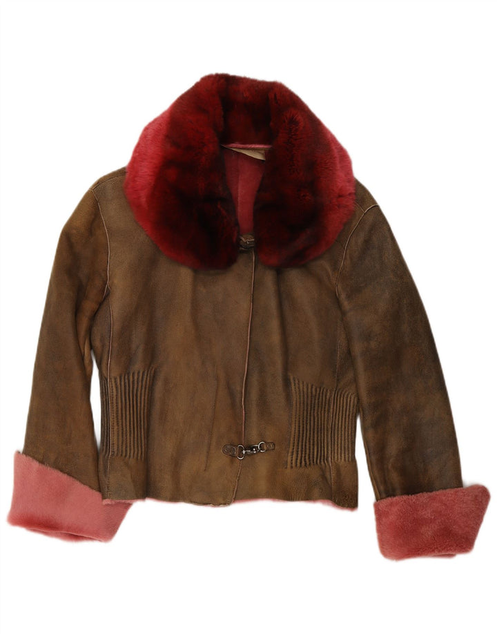 ERMANNO SCERVINO Womens Leather Jacket IT 42 Medium Brown Leather