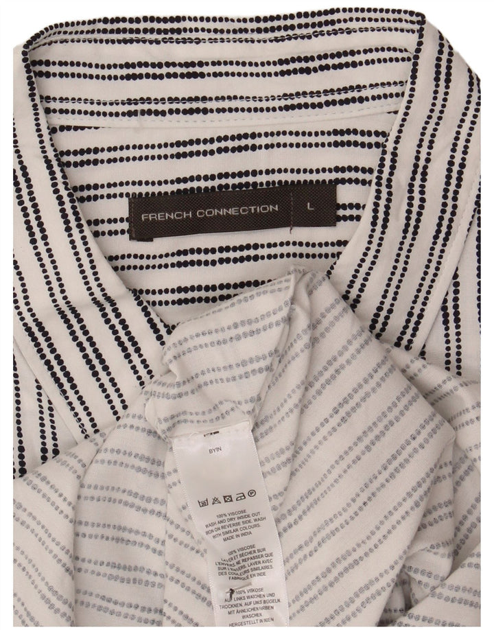 French Connection Mens Short Sleeve Shirt Large White Striped Viscose