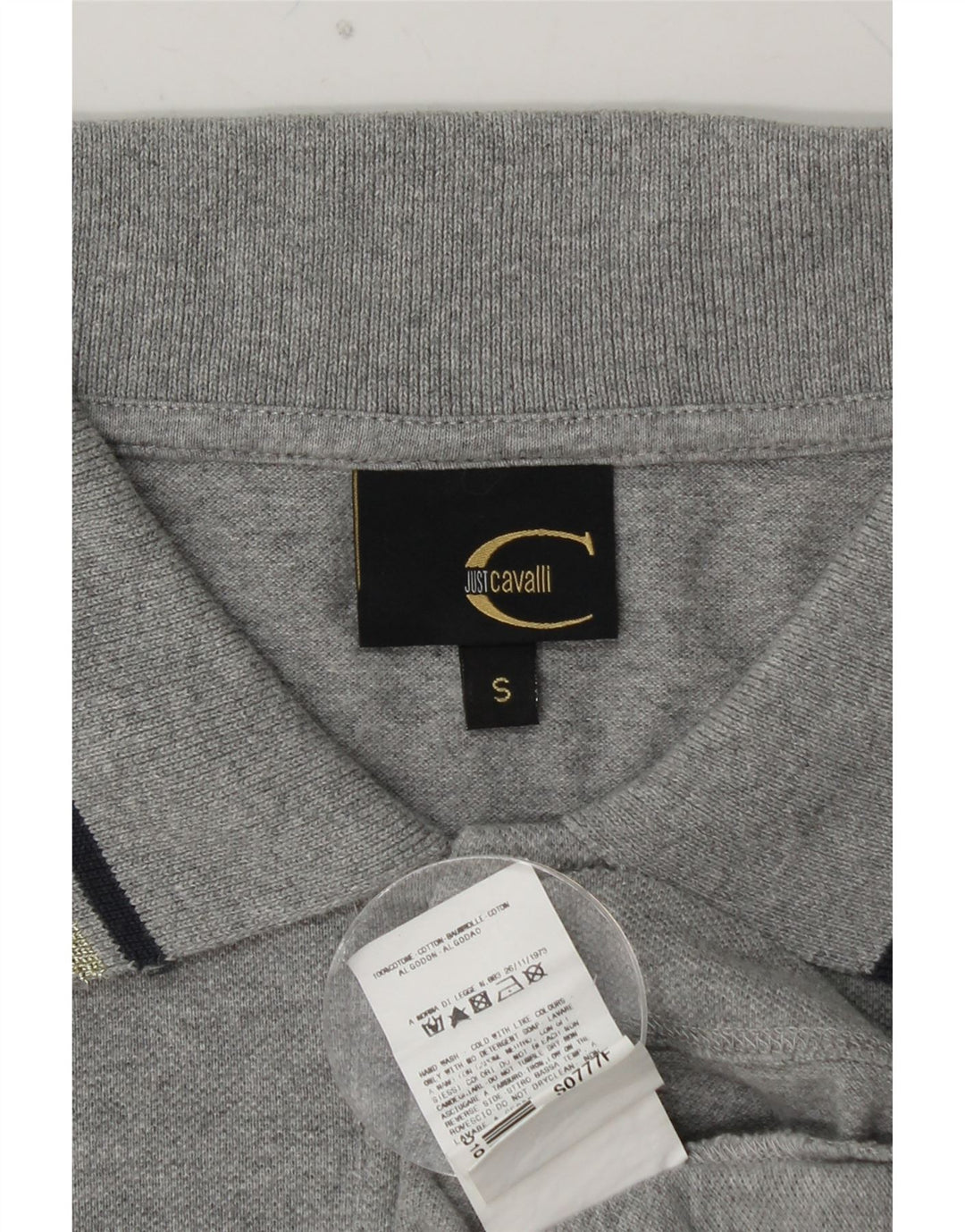 JUST CAVALLI Womens Graphic Long Sleeve Polo Shirt UK 10 Small Grey Cotton