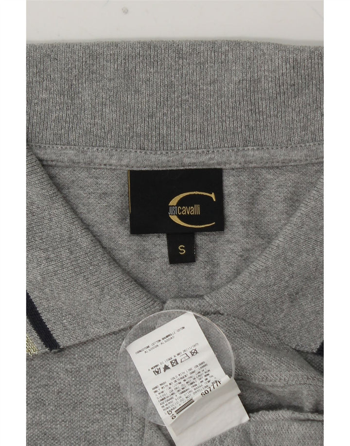 JUST CAVALLI Womens Graphic Long Sleeve Polo Shirt UK 10 Small Grey Cotton